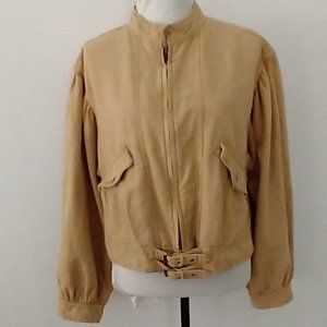 Free People Poet Puff Sleeve Bomber Cropped Mustard/Tan Jacket Small